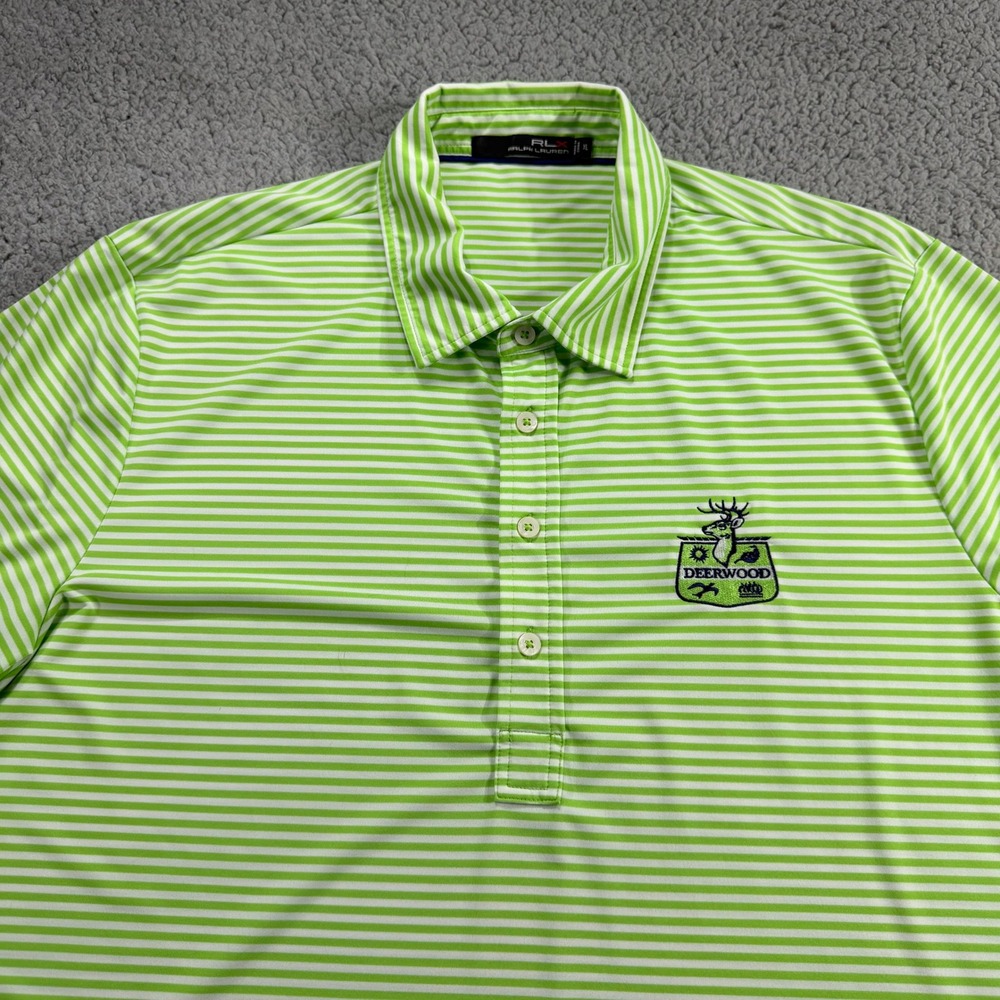 RLX Ralph Lauren Mens XL Lime Green Striped Deerwood Performance Golf Polo Shirt